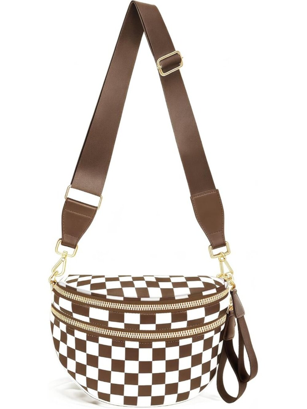 Checkered Crossbody Bags for Women Nylon Bum Bag Spacious Trendy Fanny Pack Larg